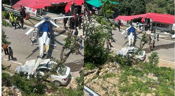 Emergency landing of helicopter going to Kedarnath on the highway